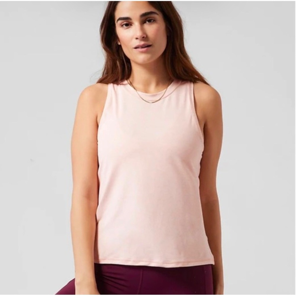 Athleta Ultimate Train Tank Top Heathered Pink High Neck Activewear Womens Small
